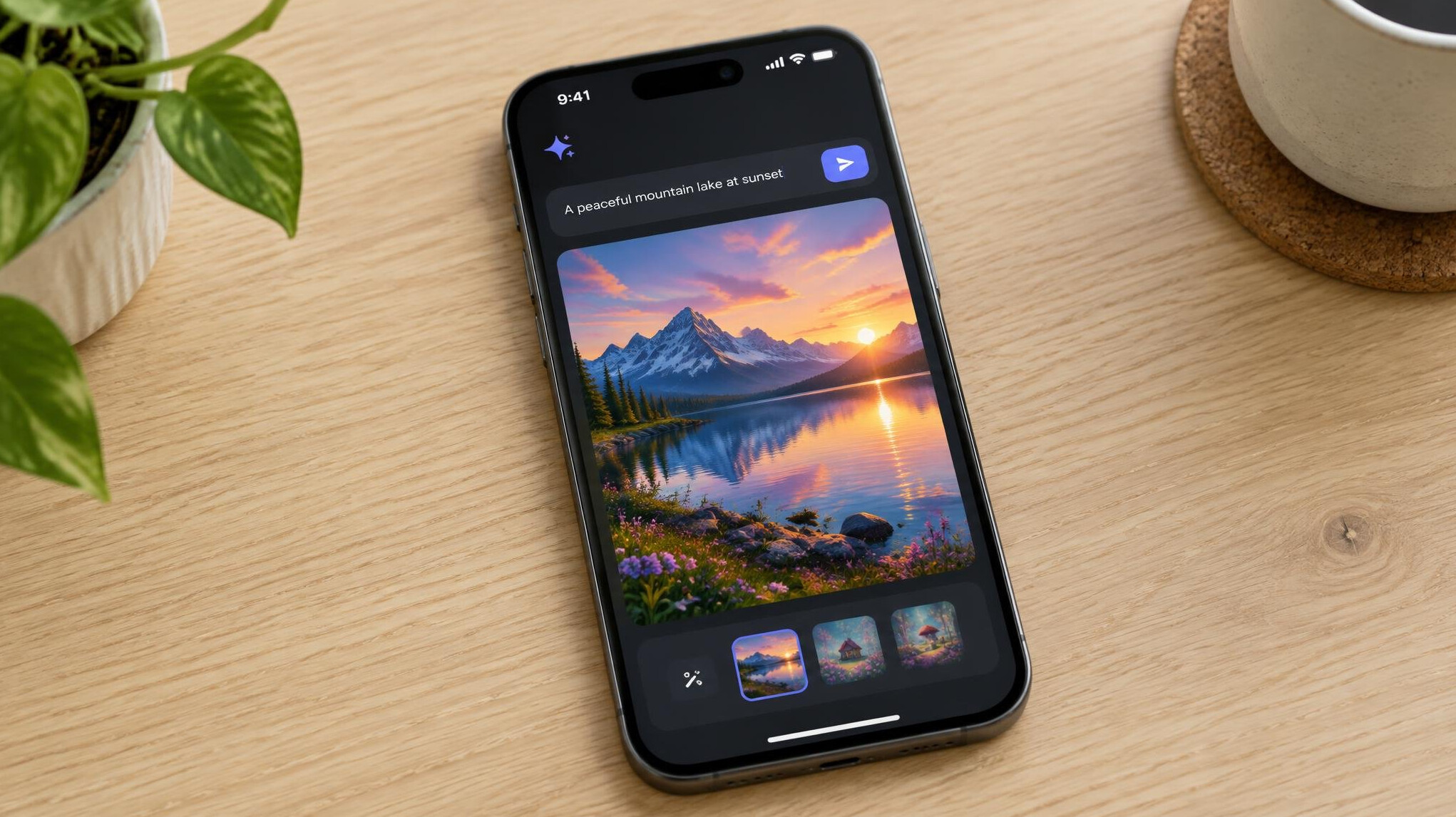 Smartphone showing an AI image generation app